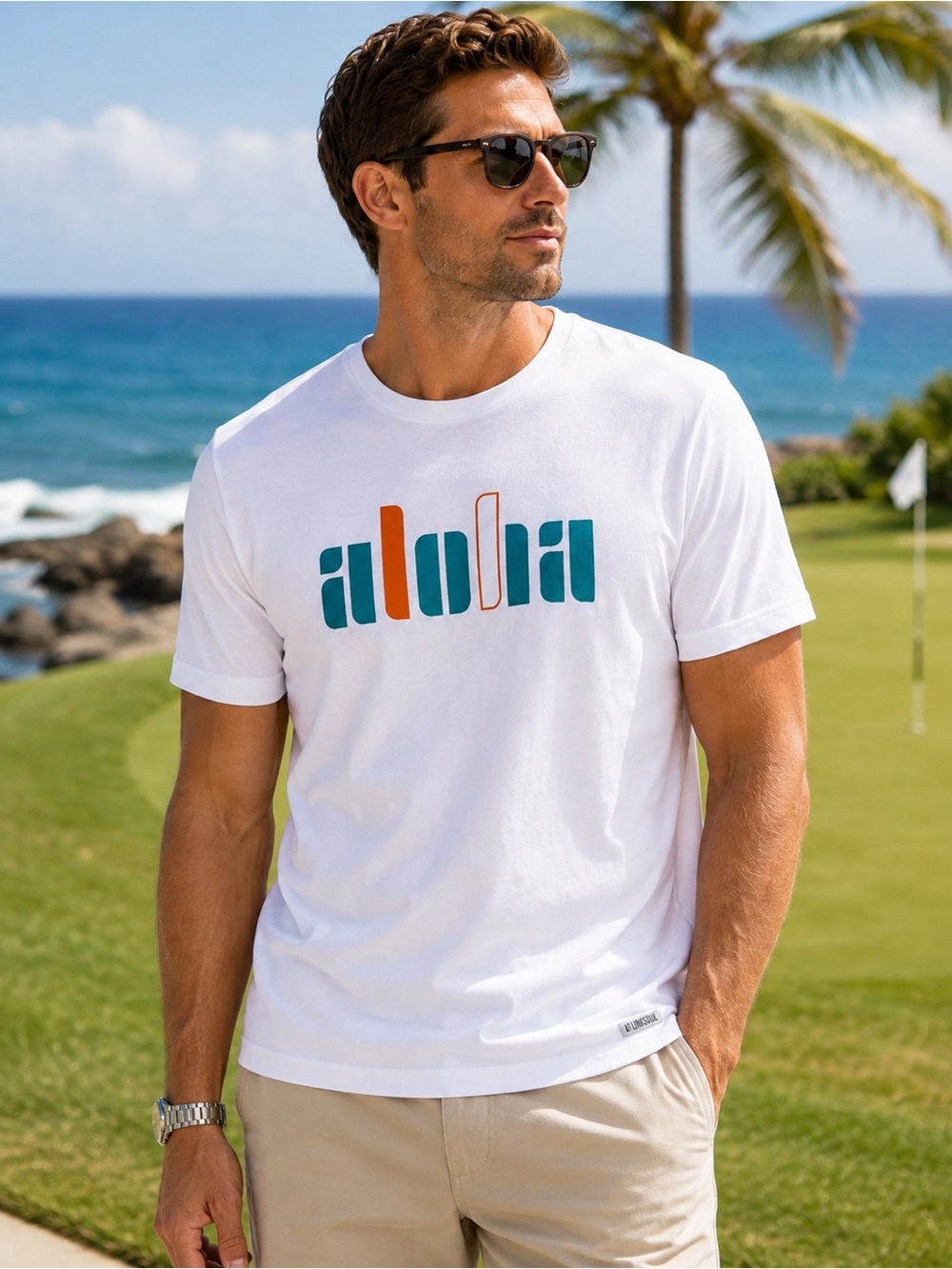 NWT Linksoul Men’s XXL Aloha Graphic Golf T-Shirt White 100% Cotton